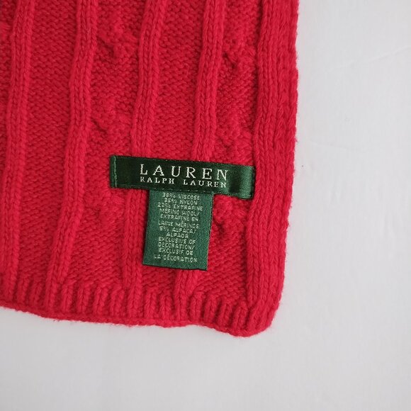 Lauren Ralph Lauren Monogram Cable Knit Wool & Alpaca Red Sweater Scarf - Picture 4 of 7